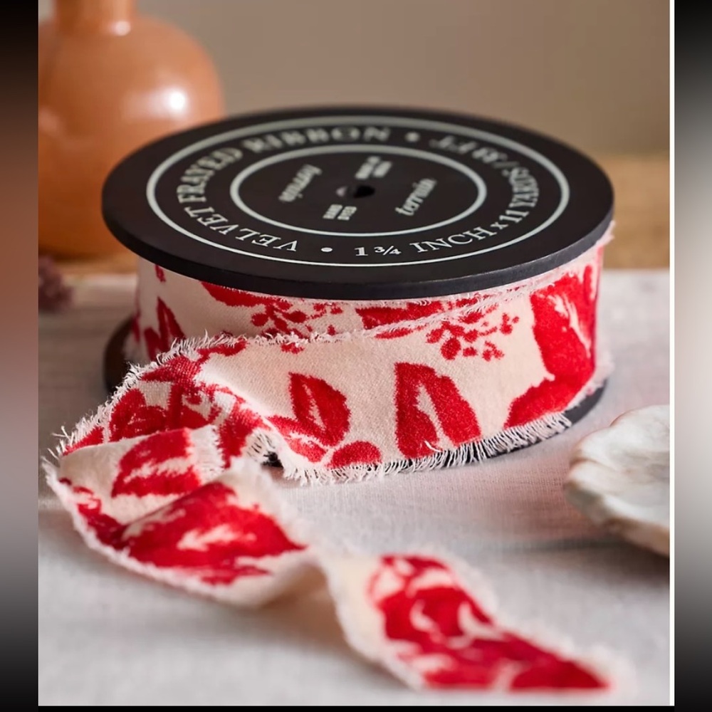 Anthropology Red Floral Velvet Ribbon